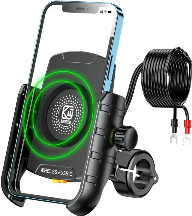 Alt view image 8 of 14 - Motorcycle Phone Mount Holder with Qi 15W Wireless Charger & PD/USB-C 20W Fast Charging Port, Waterproof Cellphone Cradle with Aluminum Alloy Handlebar Mounting Base for 4-8" Smartphone