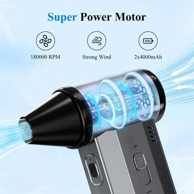 Alt view image 9 of 14 - Compressed Air Duster-180000RPM Electric Air Duster, Adjustable Wind Speed, Rechargeable Mini Air Blower for Computer, Keyboard, Outdoor, Car Cleaning, Reusable Replaces Compressed Air Can
