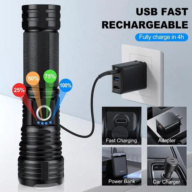 Alt view image 10 of 14 - Rechargeable Flashlights High Lumens, 2Pack 99000 Lumen Super Bright LED Flashlight with 5 Modes & Waterproof, USB Fast Charging Handheld High Powered Flash Light for Home, Camping, Emergecies