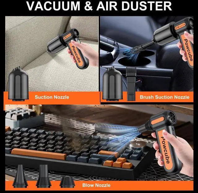 Alt view image 10 of 14 - 2-in-1 Compressed Air Duster 180000RPM Powerful Motor, Mini Cordless Car Vacuum Cleaner with 10,000mAh Battery, Electric Air Duster with LED Light, Handheld Vacuum for Car, Home, Office, Outdoor