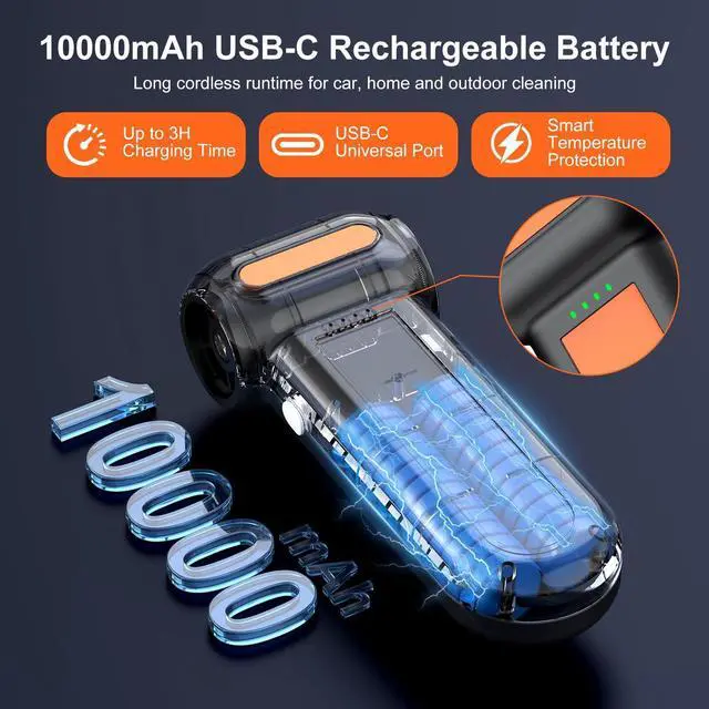 Alt view image 11 of 14 - 2-in-1 Compressed Air Duster 180000RPM Powerful Motor, Mini Cordless Car Vacuum Cleaner with 10,000mAh Battery, Electric Air Duster with LED Light, Handheld Vacuum for Car, Home, Office, Outdoor