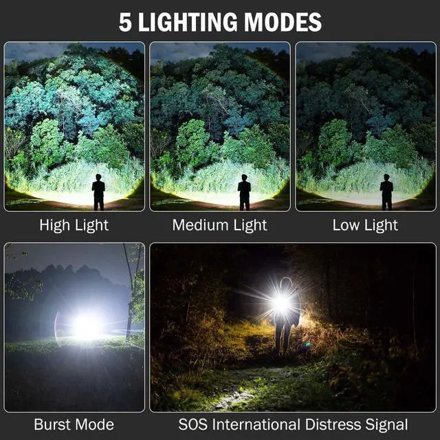 Alt view image 13 of 14 - Rechargeable Flashlights High Lumens, 4 Pack 99,000 Lumens Led Flashlights with 5000Ah attery, Waterproof Powerful Flash Light Multifunctional Flashlights for Home Camping Hiking
