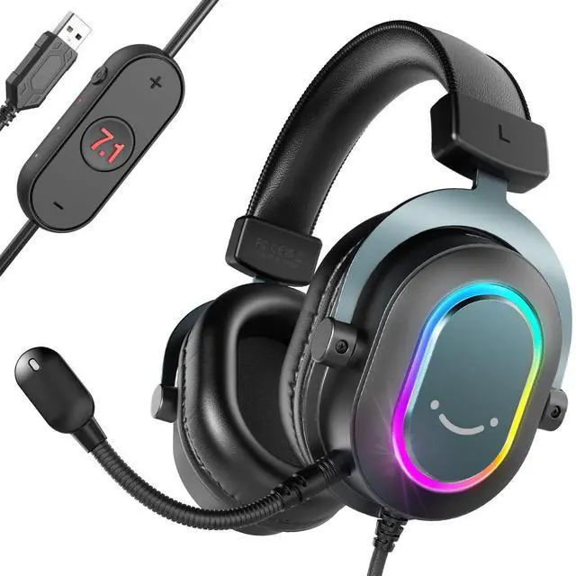 Alt view image 8 of 14 - Gaming Headset for PC-Wired Headphones with Microphone-7.1 Surround Sound Computer USB Headset for Laptop, Streaming Headphones on PS4/PS5, with EQ Mode, RGB, Soft Ear Pads - AmpliGame H6