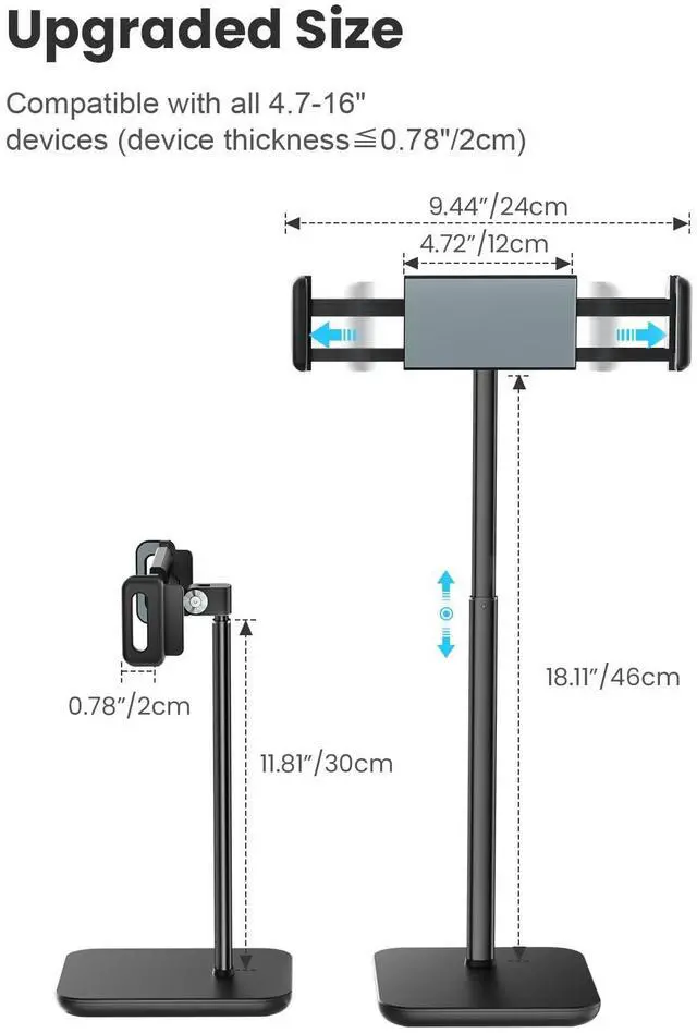 Alt view image 11 of 14 - Tablet Holder Stand, Portable Monitor Stand- 4.4lb (2kg) Holding Strength, Height Adjustable Up to 18.11" Compatible withs iPad, Kindle, Portable Monitor, All 4.7"-16" Devices - Black