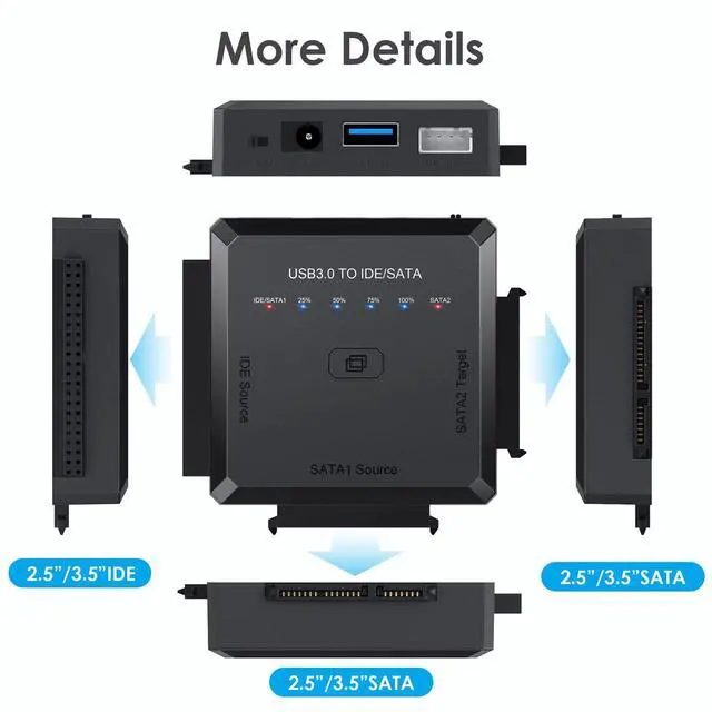 Alt view image 13 of 14 - Hard Drive Reader Ultra Recovery Converter, SATA IDE to USB 3.0 Adapter for 2.5" 3.5" HDD/SSD, USB to SATA/IDE One Touch Clone with 12V Power Adapter