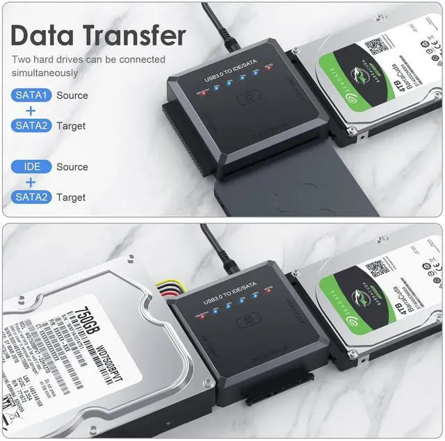 Alt view image 12 of 14 - Hard Drive Reader Ultra Recovery Converter, SATA IDE to USB 3.0 Adapter for 2.5" 3.5" HDD/SSD, USB to SATA/IDE One Touch Clone with 12V Power Adapter