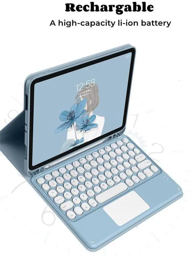 Alt view image 11 of 14 - Keyboard Case for iPad (A16) 11th 2025/iPad 10th Generation, Touchpad Detachable Keyboard with Pencil Holder -Slim Leather Folio Smart Cover for iPad11/iPad10 (Sky Blue)