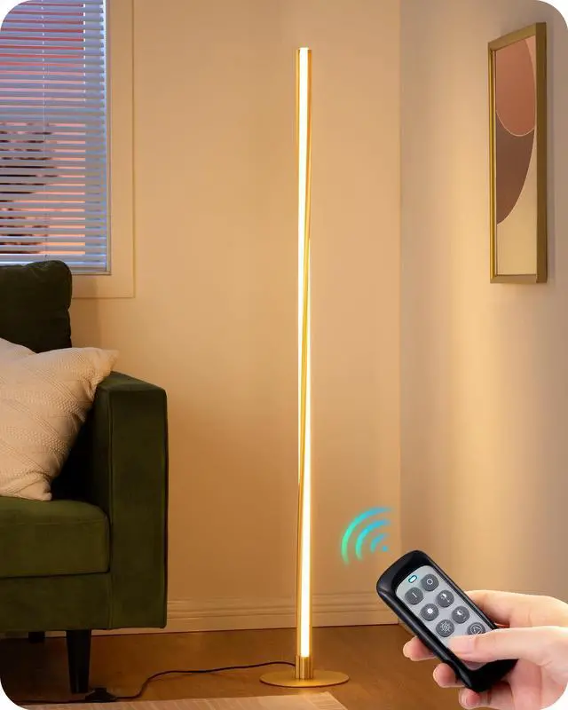 Alt view image 8 of 14 - Helix LED Floor Lamp, 56" Tall Pole Lamps 2700K-6000K Dimmable, Remote Control & Foot Switch, Modern Minimalist Standing Corner Lights for Bedroom, Living Room, Office, Gold