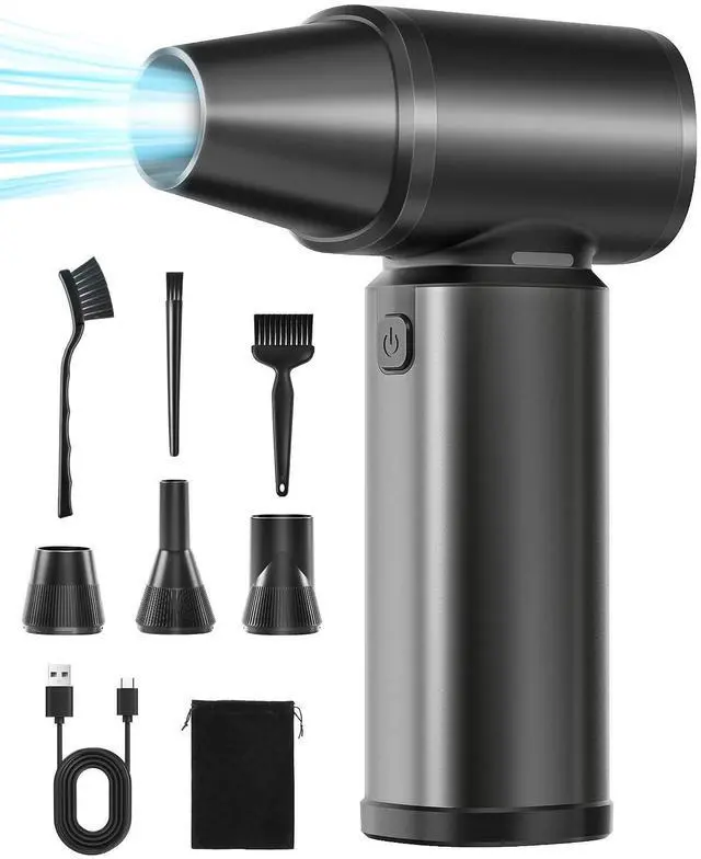 Alt view image 8 of 14 - Compressed Air Duster-180000RPM Electric Air Duster Rechargeable Brushless Motor, Stepless Speed/3-Gear Adjustable Mini Blower Cordless with LED Light, Dust Blower for Computer, House, Outdoor, Car
