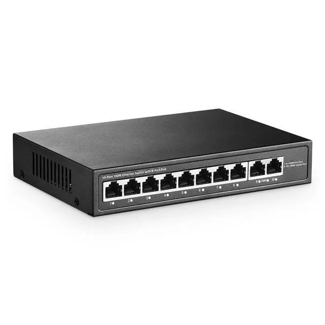 Alt view image 8 of 14 - 10 Port Mini PoE Switch with 8 PoE+, 2 Uplink, 10/100Mbps Ethernet, 120W 802.3af/at PoE, Fanless Metal Plug & Play PoE+ Network Switch
