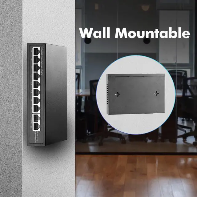 Alt view image 13 of 14 - 10 Port Mini PoE Switch with 8 PoE+, 2 Uplink, 10/100Mbps Ethernet, 120W 802.3af/at PoE, Fanless Metal Plug & Play PoE+ Network Switch