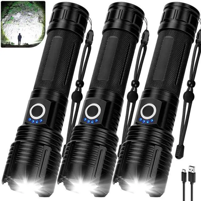 Alt view image 8 of 14 - 3Pack Flashlights High Lumens Rechargeable, 99,000 Lumens Super Bright LED Flashlight, Powerful Flash Light with 5 Modes, Flashlights for Home Camping, IPX7 Waterproof