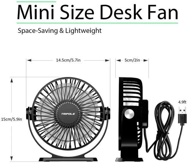 Alt view image 9 of 14 - Desk Fan USB Powered 2 Pack Black Small Portable Fan, 3 Speeds Strong Airflow Mini Fan 360°Rotation Personal Fan 5.1 Inch Table Fan for Home Office Bedroom Desktop Travel, 4.9ft Cable