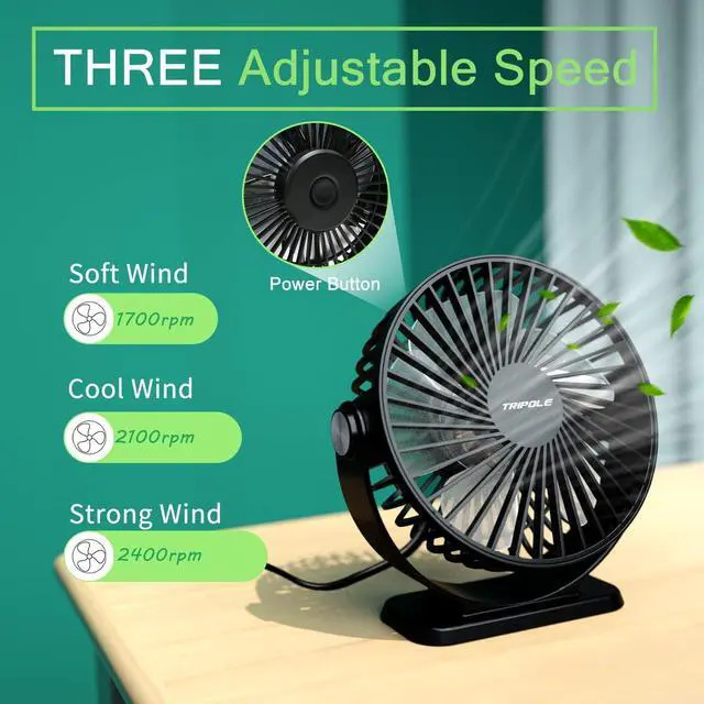 Alt view image 11 of 14 - Desk Fan USB Powered 2 Pack Black Small Portable Fan, 3 Speeds Strong Airflow Mini Fan 360°Rotation Personal Fan 5.1 Inch Table Fan for Home Office Bedroom Desktop Travel, 4.9ft Cable