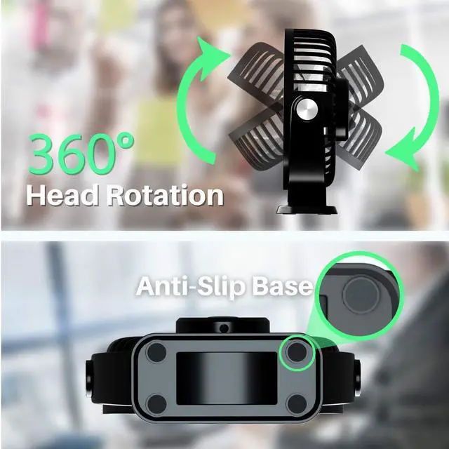 Alt view image 13 of 14 - Desk Fan USB Powered 2 Pack Black Small Portable Fan, 3 Speeds Strong Airflow Mini Fan 360°Rotation Personal Fan 5.1 Inch Table Fan for Home Office Bedroom Desktop Travel, 4.9ft Cable