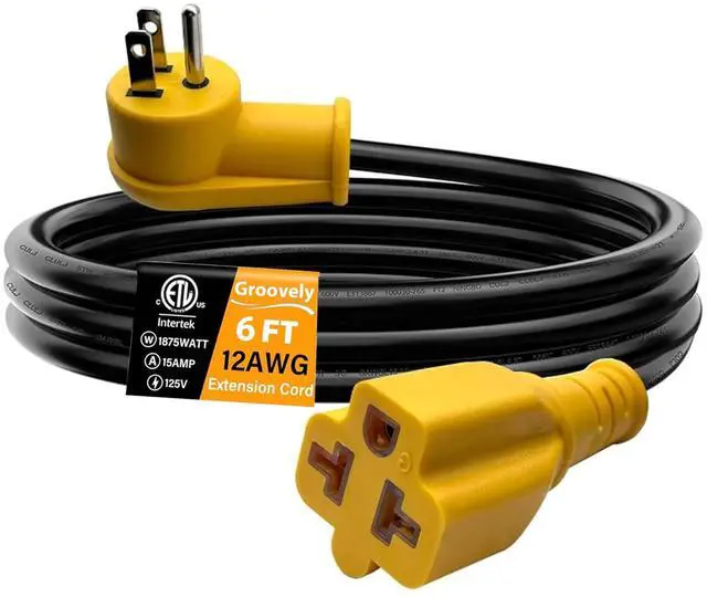 Alt view image 8 of 14 - 6Ft Heavy-Duty 15-A Right-Angle Extension Cord,12AWG 90-Degree 15-Amp Household Plug to 20-Amp T-Type Extension Cable,5-15P to 5-20R,5-15P to 6-15R/20R,125V AC Power Extension Cord