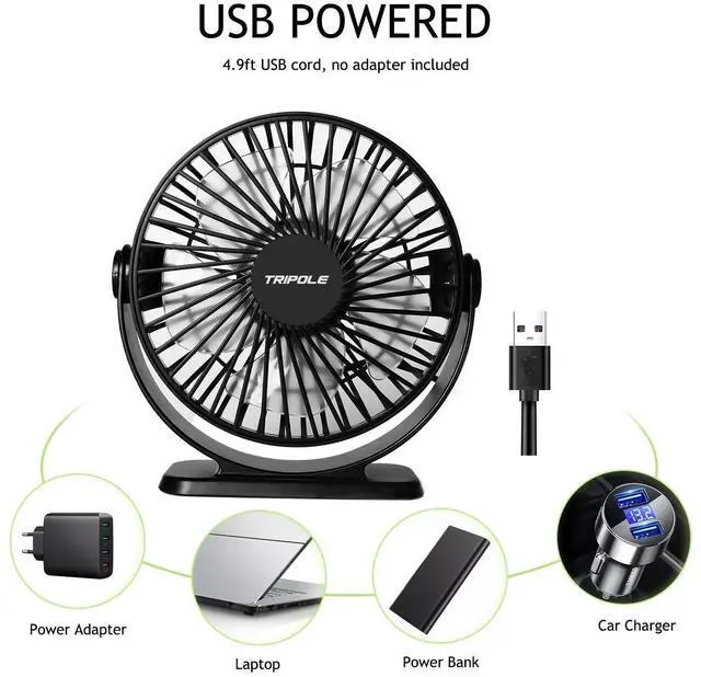 Alt view image 10 of 14 - Desk Fan USB Powered 2 Pack Black Small Portable Fan, 3 Speeds Strong Airflow Mini Fan 360°Rotation Personal Fan 5.1 Inch Table Fan for Home Office Bedroom Desktop Travel, 4.9ft Cable