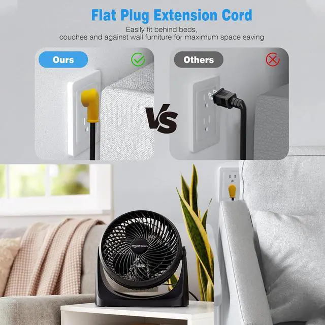 Alt view image 12 of 14 - 6Ft Heavy-Duty 15-A Right-Angle Extension Cord,12AWG 90-Degree 15-Amp Household Plug to 20-Amp T-Type Extension Cable,5-15P to 5-20R,5-15P to 6-15R/20R,125V AC Power Extension Cord