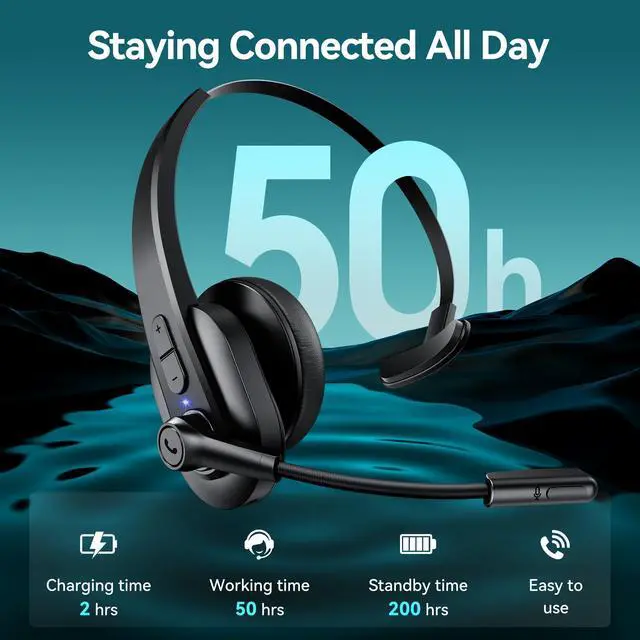 Alt view image 11 of 14 - Bluetooth Headset with USB Dongle for Computer, Single-Ear Wireless Headset with Noise Cancelling Microphone for Office & Truckers, Bluetooth V5.2 with Mute Button for Work