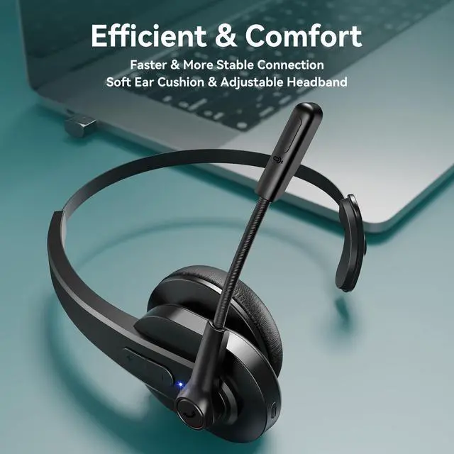 Alt view image 10 of 14 - Bluetooth Headset with USB Dongle for Computer, Single-Ear Wireless Headset with Noise Cancelling Microphone for Office & Truckers, Bluetooth V5.2 with Mute Button for Work