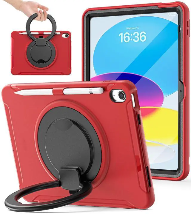 Alt view image 8 of 14 - Case for iPad 10th Gen 10.9" 2022 / 11th Gen (A16) 11" 2025 | 360° Multi-Angle Stand (Portrait & Landscape) & Grip, Built-in Screen Protector, Pencil Holder, Red