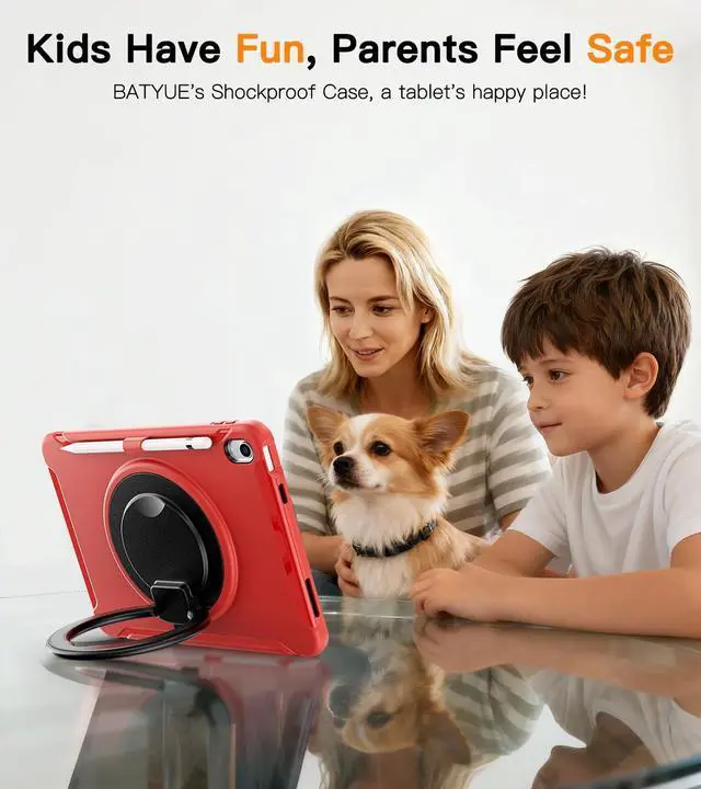 Alt view image 14 of 14 - Case for iPad 10th Gen 10.9" 2022 / 11th Gen (A16) 11" 2025 | 360° Multi-Angle Stand (Portrait & Landscape) & Grip, Built-in Screen Protector, Pencil Holder, Red