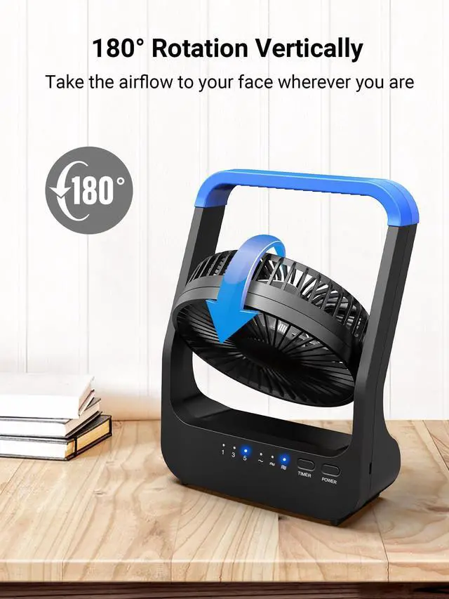 Alt view image 12 of 14 - Battery Operated Fan, Camping Fan Battery Powered, Super Long Lasting, 5'' Portable D-Cell Battery Powered Desk Fan with Timer, 3 Speeds, Quiet, 180° Rotation, for Office,Bedroom,Outdoor, F24