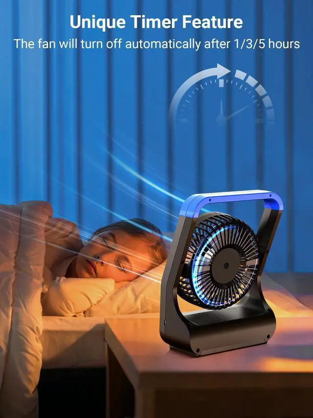 Alt view image 13 of 14 - Battery Operated Fan, Camping Fan Battery Powered, Super Long Lasting, 5'' Portable D-Cell Battery Powered Desk Fan with Timer, 3 Speeds, Quiet, 180° Rotation, for Office,Bedroom,Outdoor, F24