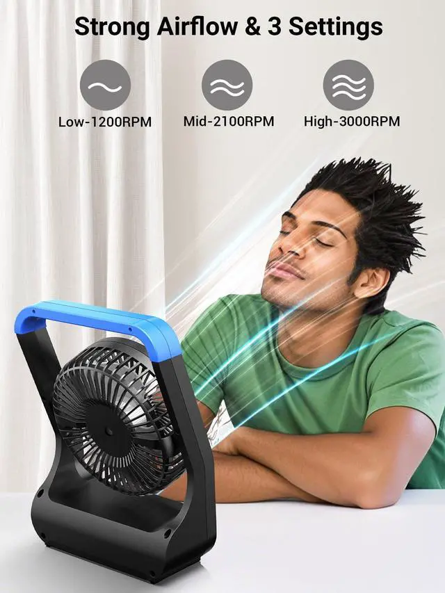 Alt view image 11 of 14 - Battery Operated Fan, Camping Fan Battery Powered, Super Long Lasting, 5'' Portable D-Cell Battery Powered Desk Fan with Timer, 3 Speeds, Quiet, 180° Rotation, for Office,Bedroom,Outdoor, F24