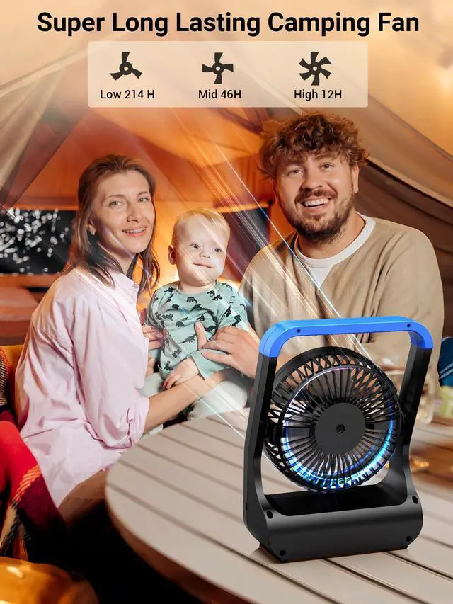Alt view image 10 of 14 - Battery Operated Fan, Camping Fan Battery Powered, Super Long Lasting, 5'' Portable D-Cell Battery Powered Desk Fan with Timer, 3 Speeds, Quiet, 180° Rotation, for Office,Bedroom,Outdoor, F24