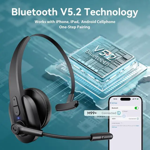 Alt view image 13 of 14 - Bluetooth Headset with USB Dongle for Computer, Single-Ear Wireless Headset with Noise Cancelling Microphone for Office & Truckers, Bluetooth V5.2 with Mute Button for Work
