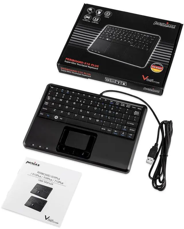 Alt view image 10 of 10 - 510H Plus, Wired Super Mini USB Touchpad Keyboard, X Type Scissor Keys with 2 Built-in Hubs, Black, US English Layout (11005)