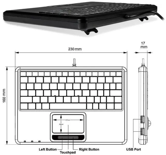 Alt view image 9 of 10 - 510H Plus, Wired Super Mini USB Touchpad Keyboard, X Type Scissor Keys with 2 Built-in Hubs, Black, US English Layout (11005)