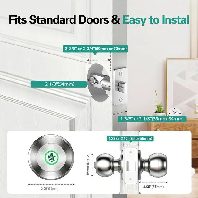 Alt view image 12 of 14 - Smart Door Knob,Fingerprint Door Knob,Biometric Smart Door Lock with App Control,Metal Alloy Door Knob,Easy Installation,Great for Bedrooms,Cloakroom,Apartments Offices,Hotel(Sliver)