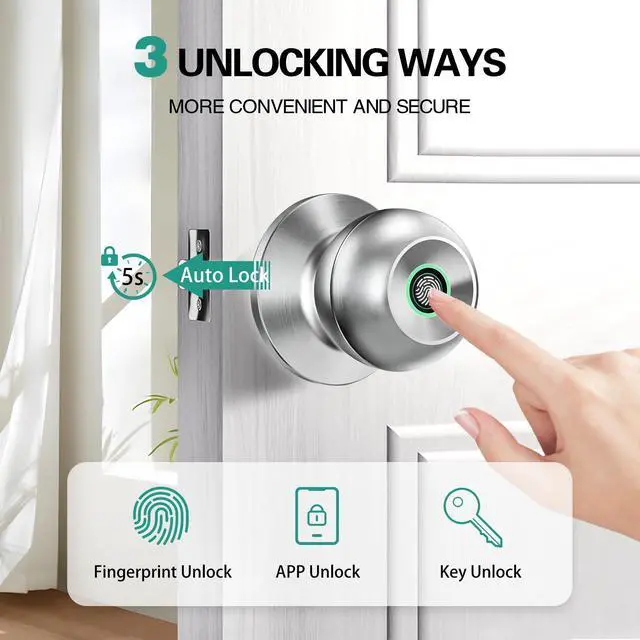 Alt view image 9 of 14 - Smart Door Knob,Fingerprint Door Knob,Biometric Smart Door Lock with App Control,Metal Alloy Door Knob,Easy Installation,Great for Bedrooms,Cloakroom,Apartments Offices,Hotel(Sliver)