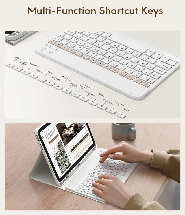 Alt view image 12 of 14 - Keyboard Case for iPad (A16) 11th/10th Generation (2025/2022), Detachable Wireless Keyboard, Stand Folio Keyboard Cover with Pencil Holder, Thin & Light (White)