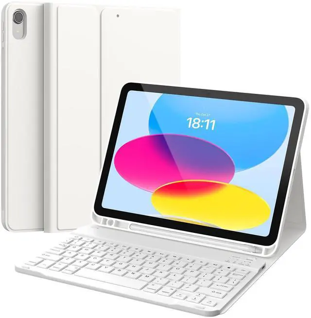 Alt view image 8 of 14 - Keyboard Case for iPad (A16) 11th/10th Generation (2025/2022), Detachable Wireless Keyboard, Stand Folio Keyboard Cover with Pencil Holder, Thin & Light (White)