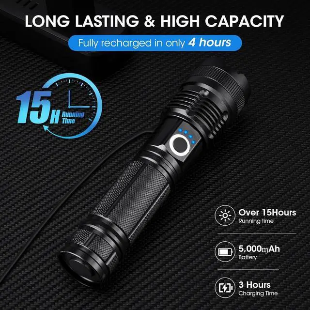 Alt view image 10 of 14 - Rechargeable 99,000 High Lumens Flashlight - 2Pack Bright LED Flash Light with 5 Modes, Powerful Waterproof Handheld Lintera for Camping Home