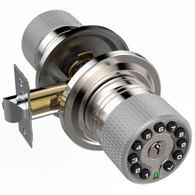 Alt view image 7 of 12 - Smart Door Knob with Keypad and Key,Keyless Entry Door Lock with Rubber Grip, Auto Lock,50 User Code,Waterproof, Easy to Install and Program for Bedroom Garage Office Gate (Satin Nickel)