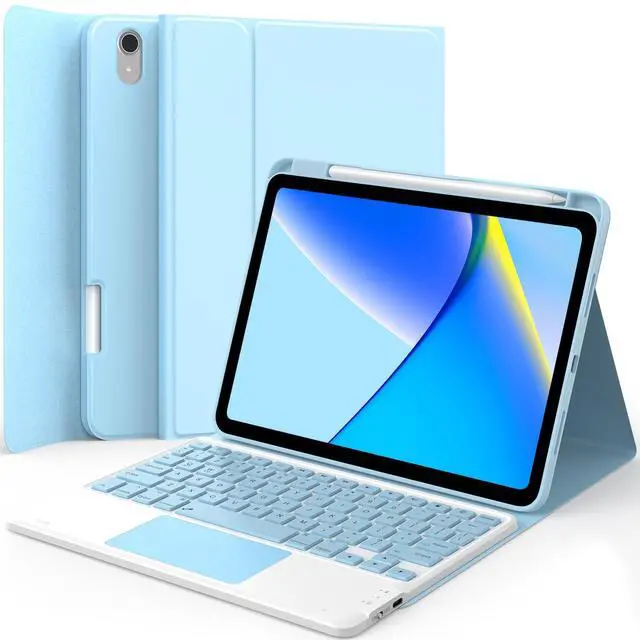 Alt view image 8 of 14 - Keyboard Case for iPad 11th Generation(A16,2025) / 10th Generation(2022), Stain-Resistant Cover, 7 Color Backlit, Detachable Keyboard Case with Touchpad and Pencil Holder, Sky Blue