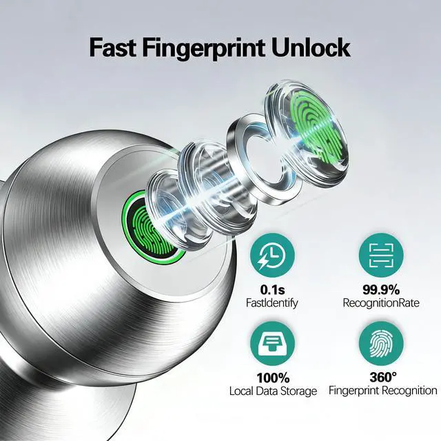 Alt view image 14 of 14 - Smart Door Knob,Fingerprint Door Knob,Biometric Smart Door Lock with App Control,Metal Alloy Door Knob,Easy Installation,Great for Bedrooms,Cloakroom,Apartments Offices,Hotel(Sliver)