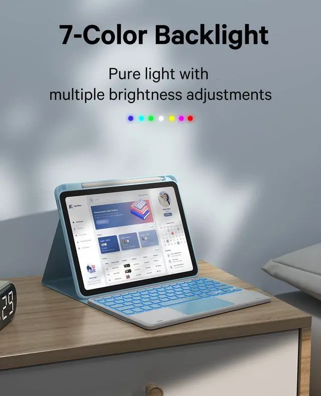Alt view image 11 of 14 - Keyboard Case for iPad 11th Generation(A16,2025) / 10th Generation(2022), Stain-Resistant Cover, 7 Color Backlit, Detachable Keyboard Case with Touchpad and Pencil Holder, Sky Blue