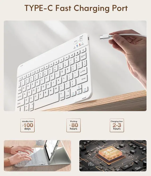Alt view image 13 of 14 - Keyboard Case for iPad (A16) 11th/10th Generation (2025/2022), Detachable Wireless Keyboard, Stand Folio Keyboard Cover with Pencil Holder, Thin & Light (White)