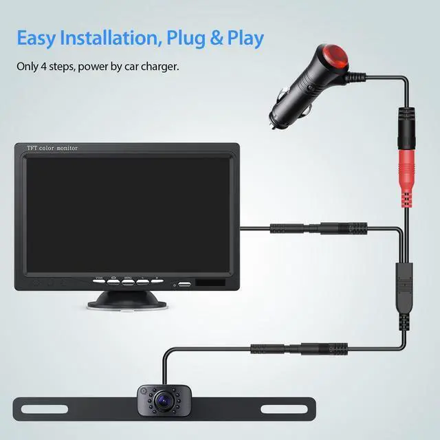 Alt view image 10 of 14 - Backup Camera for Truck 7''HD 2K Front/Rear View Monitor kit IP69 Waterproof Night Vision DIY Grid Lines for Car RVs Trucks Tractors Bus Semi-Trailers Pickup AY7