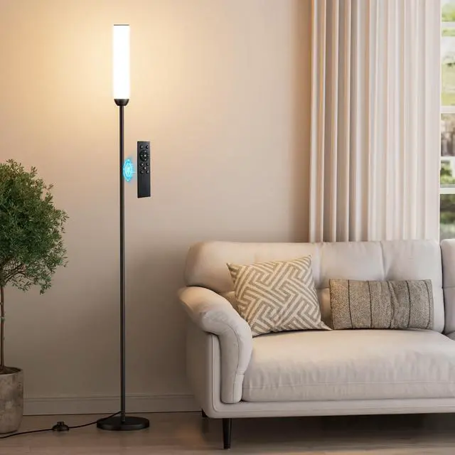 Alt view image 8 of 14 - LED Floor Lamp with Remote Control, 65" Standing lamp with Stepless Adjustable 3000K-6500K Colors & 30-100% Brightness, Foot Switch(Black)