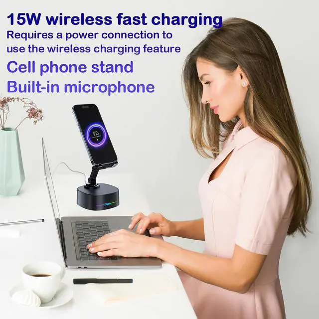 Alt view image 8 of 12 - Bluetooth Speaker with Wireless Charging and Cell Phone Stand,Best Speaker Stand for iPhone/iPad/Samsung Galaxy,HD Surround Sound Perfect for Home and Outdoors,Creative Gift (Black)