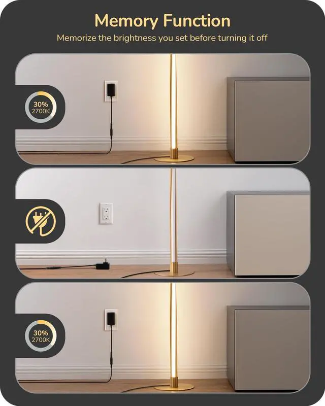 Alt view image 11 of 14 - Helix LED Floor Lamp, 56" Tall Pole Lamps 2700K-6000K Dimmable, Remote Control & Foot Switch, Modern Minimalist Standing Corner Lights for Bedroom, Living Room, Office, Gold