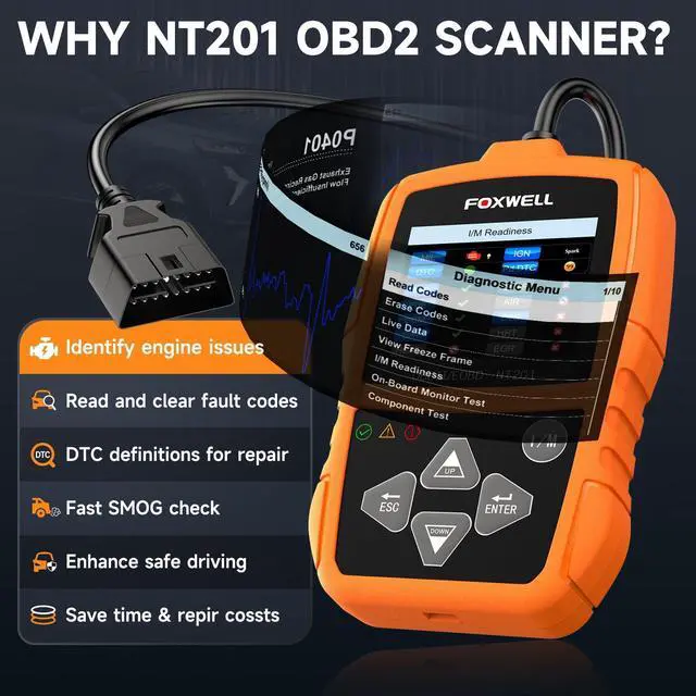 Alt view image 9 of 14 - NT201 OBD2 Scanner Code Reader for Cars and Trucks - Reset Check Engine Light, Read and Clear Fault Codes, Live Data Diagnostic Tool for All Cars Since 1996