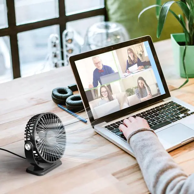 Alt view image 12 of 14 - Desk Fan USB Powered 2 Pack Black Small Portable Fan, 3 Speeds Strong Airflow Mini Fan 360°Rotation Personal Fan 5.1 Inch Table Fan for Home Office Bedroom Desktop Travel, 4.9ft Cable