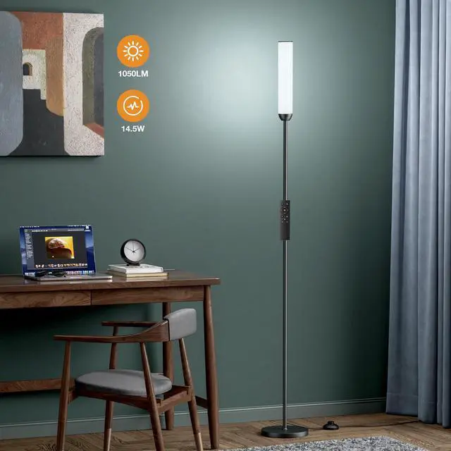 Alt view image 13 of 14 - LED Floor Lamp with Remote Control, 65" Standing lamp with Stepless Adjustable 3000K-6500K Colors & 30-100% Brightness, Foot Switch(Black)